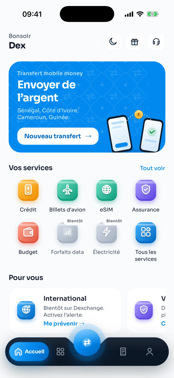 Accueil de l’app Dexchange
