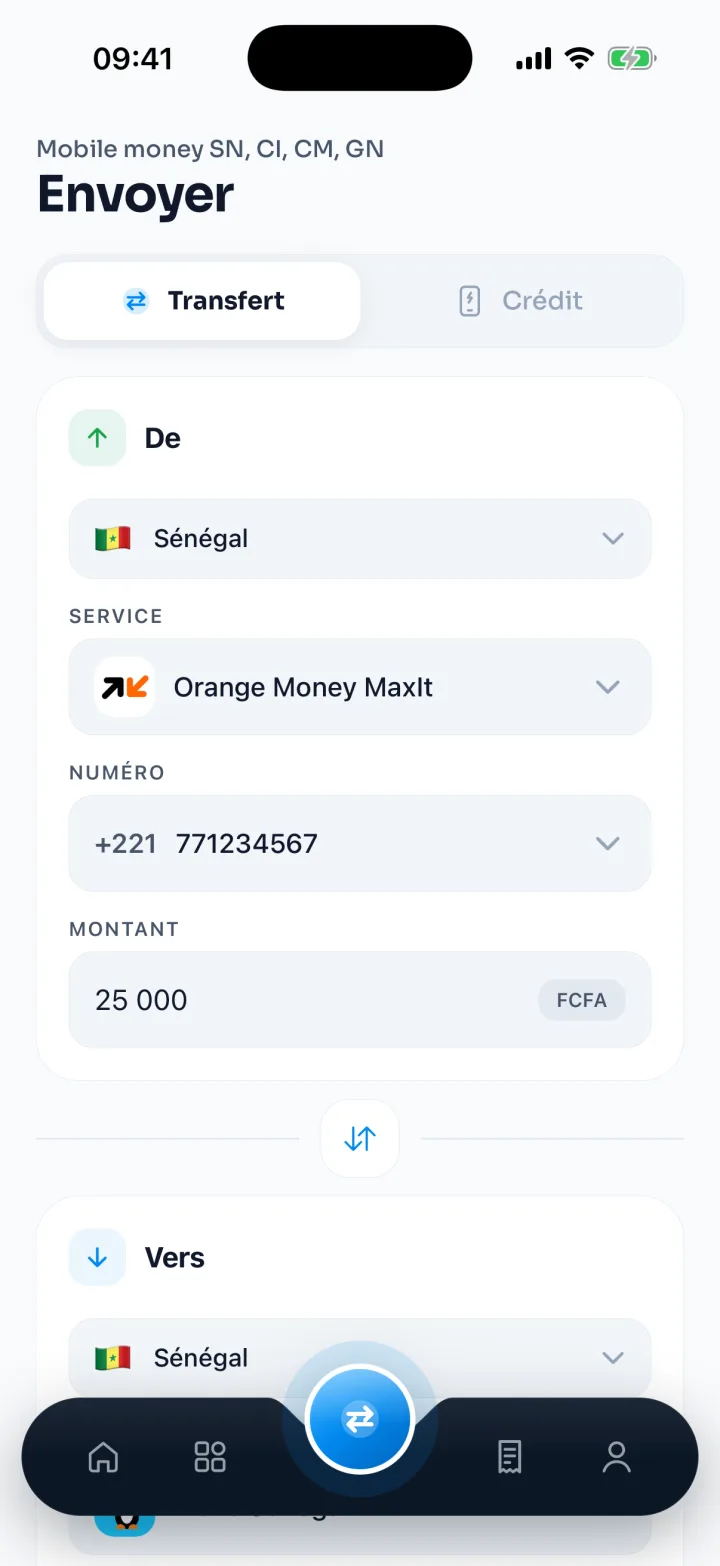 Saisie du montant d’un transfert mobile money